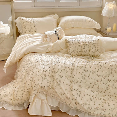 Vintage Ivory Floral Princess Pure Cotton Bedding Set - High-Quality and Stylish